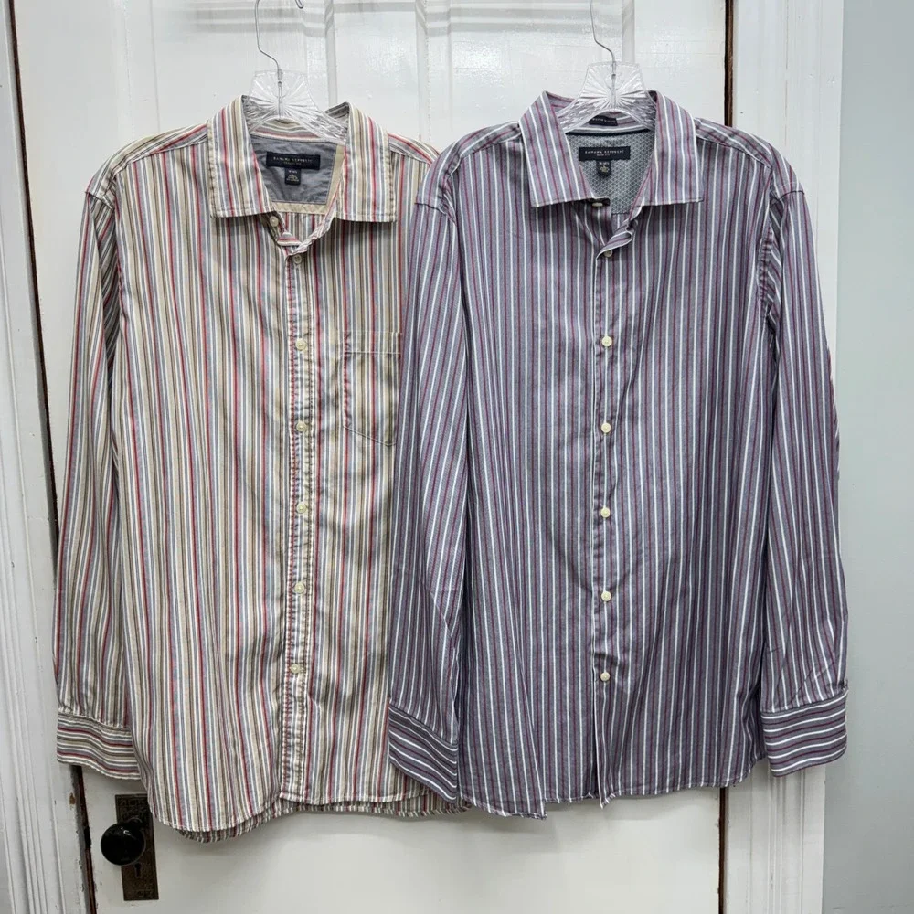 2 Banana Republic Mens Large‎ Button Down Shirts Classic Slim Fit Striped